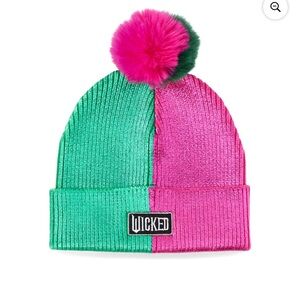 Wicked Two-Tone Pink & Green Pom Beanie Hat